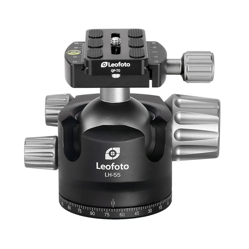 Leofoto - LH-55 Ball Head with QP70 Quick Release Plate - Rock Solid, Professional Ball Head - Load Capacity: 25 kg - LH-55+QP-70