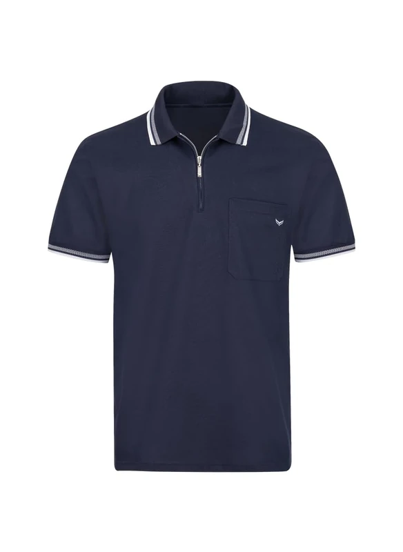 Trigema Men's Zip Polo Shirt, Navy, XL - Image 1