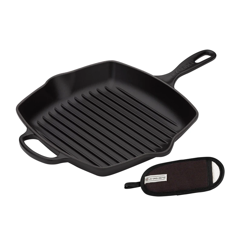 Le Creuset Cast Iron Square Grillit with Handle Glove, 26 cm - Black