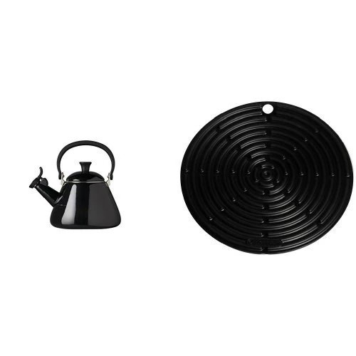Le Creuset Kone Kettle with Whistle, 1.6 L - Black with Cooling Tool