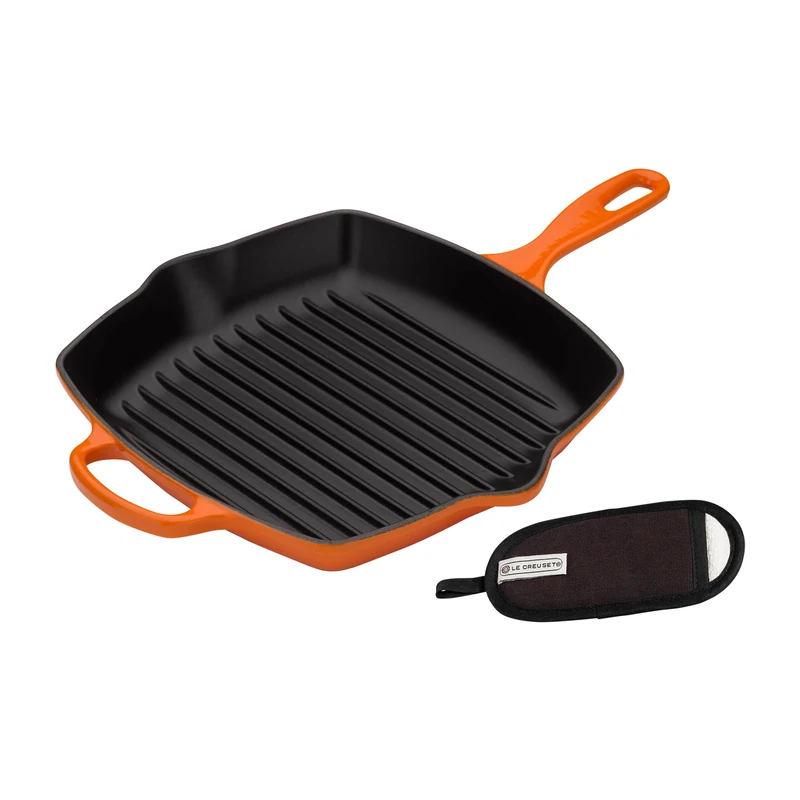 Le Creuset Cast Iron Square Grillit with Handle Glove, 26 cm - Volcanic