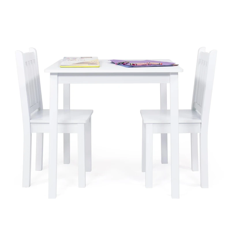 Humble Crew Cambridge Wooden Square Table & 2 Chairs Set for Children, Easy to Clean Furniture - White