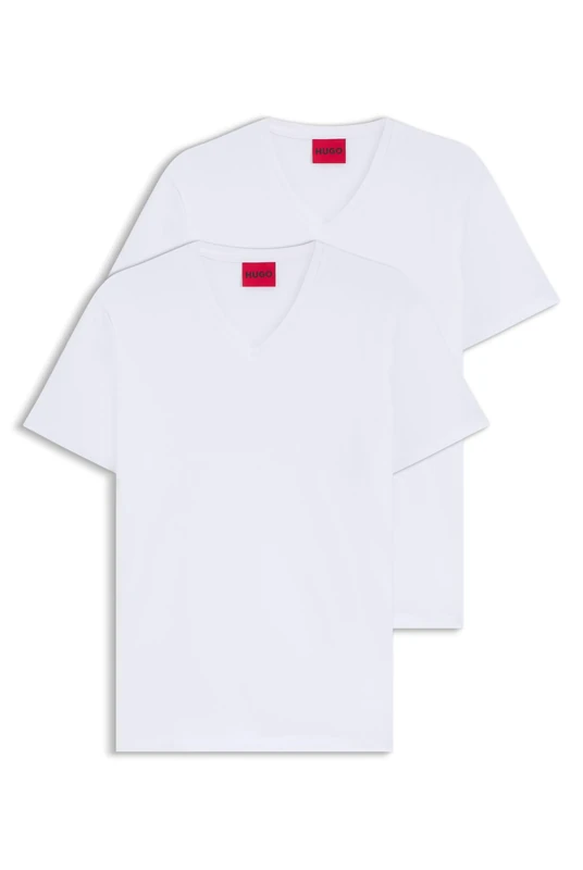 HUGO Two V-Neck T-Shirts in Stretch Jersey White