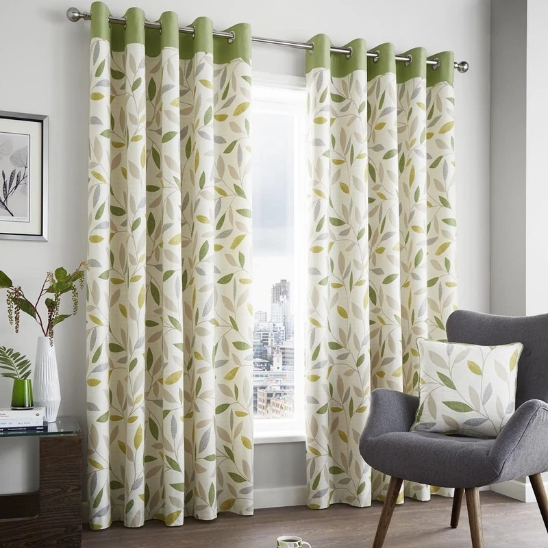 Fusion - Beechwood - Curtains, 168 x 229cm, Green, 66" Width x 90" Drop - Image 1