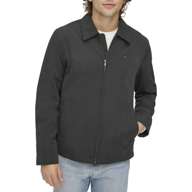 Tommy Hilfiger Men's Lightweight Microtwill Golf Jacket (Standard and Big & Tall) Denim, Deep Black, Small - Image 1
