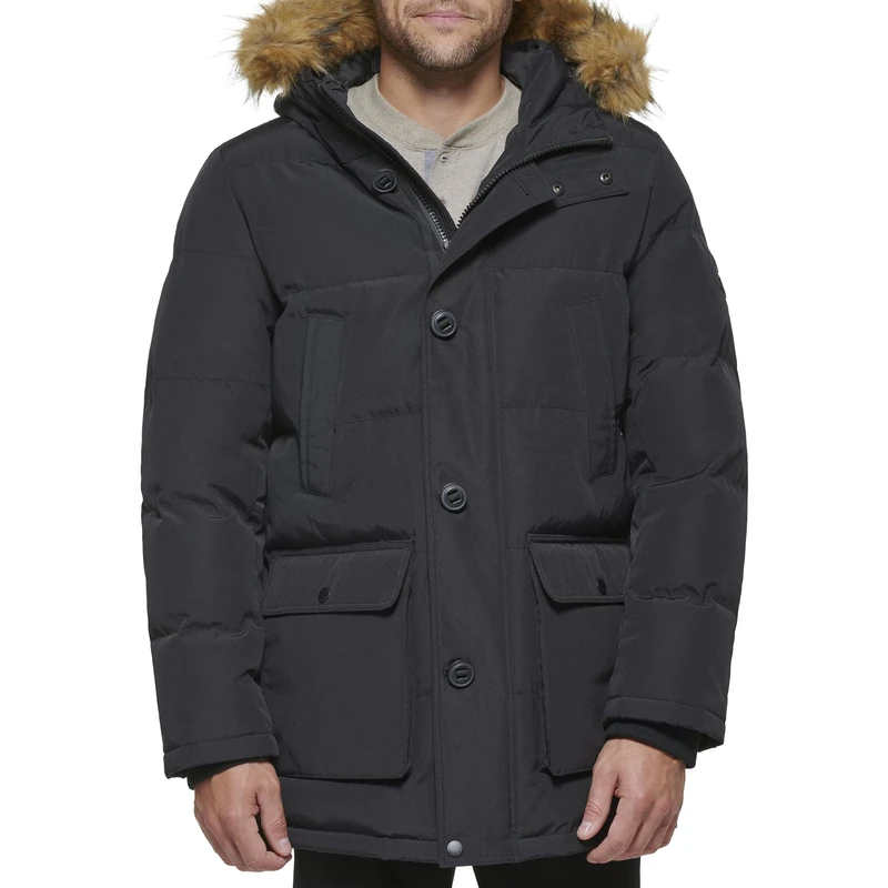 Tommy Hilfiger mens155AP468Arctic Cloth Full Length Quilted Snorkel Jacket Long Sleeve Down Alternative Outerwear Coat - Black - Medium