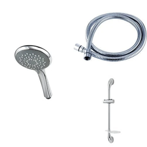 Triton 5 Position Shower Head- Chrome with 1.25m Shower Hose - Chrome and Joshua Riser Rail - Chrome