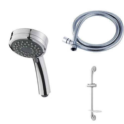 Triton 3 Position Shower Head - Chrome with 1.25m Shower Hose, Joshua Riser Rail, Soap Dish - Chrome Finish, 3 Spray Patterns, Height & Tilt Adjustable, Suitable for All Showers