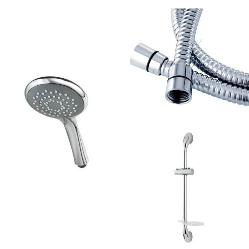 Triton 5 Position Shower Head- Chrome with 1.75m Shower Hose - Chrome and Joshua Riser Rail - Chrome
