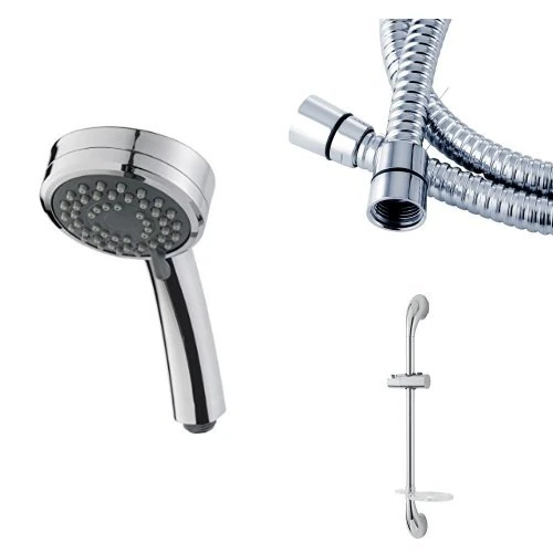 Triton 3 Position Shower Head - Chrome with 1.75m Shower Hose - Chrome and Joshua Riser Rail - Chrome