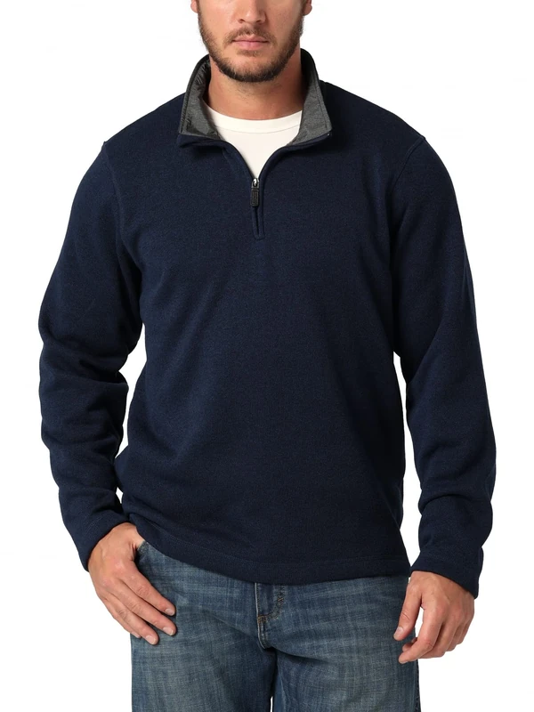 Wrangler Authentics Men's Long Sleeve Fleece Quarter-Zip Pullover Sweater, Mood Indigo, XL