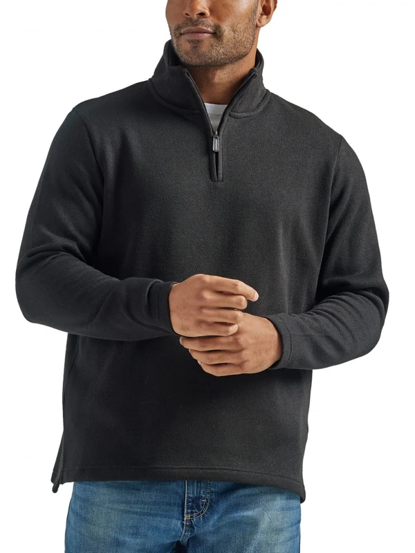Wrangler Authentics Men's Long Sleeve Fleece Quarter-Zip Pullover Sweater, Caviar, S