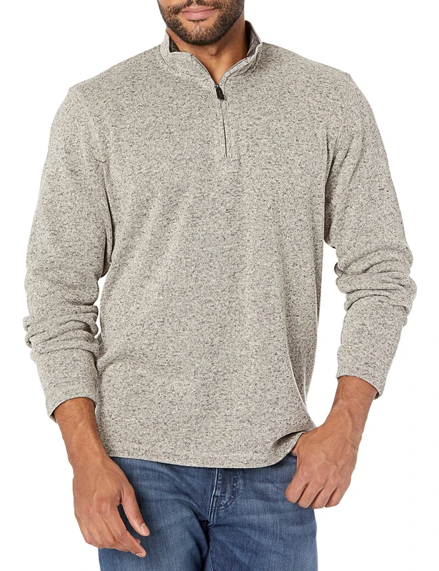 Wrangler Authentics Men's Long Sleeve Fleece Quarter-Zip Pullover Sweater, Light Heather Gray, Large