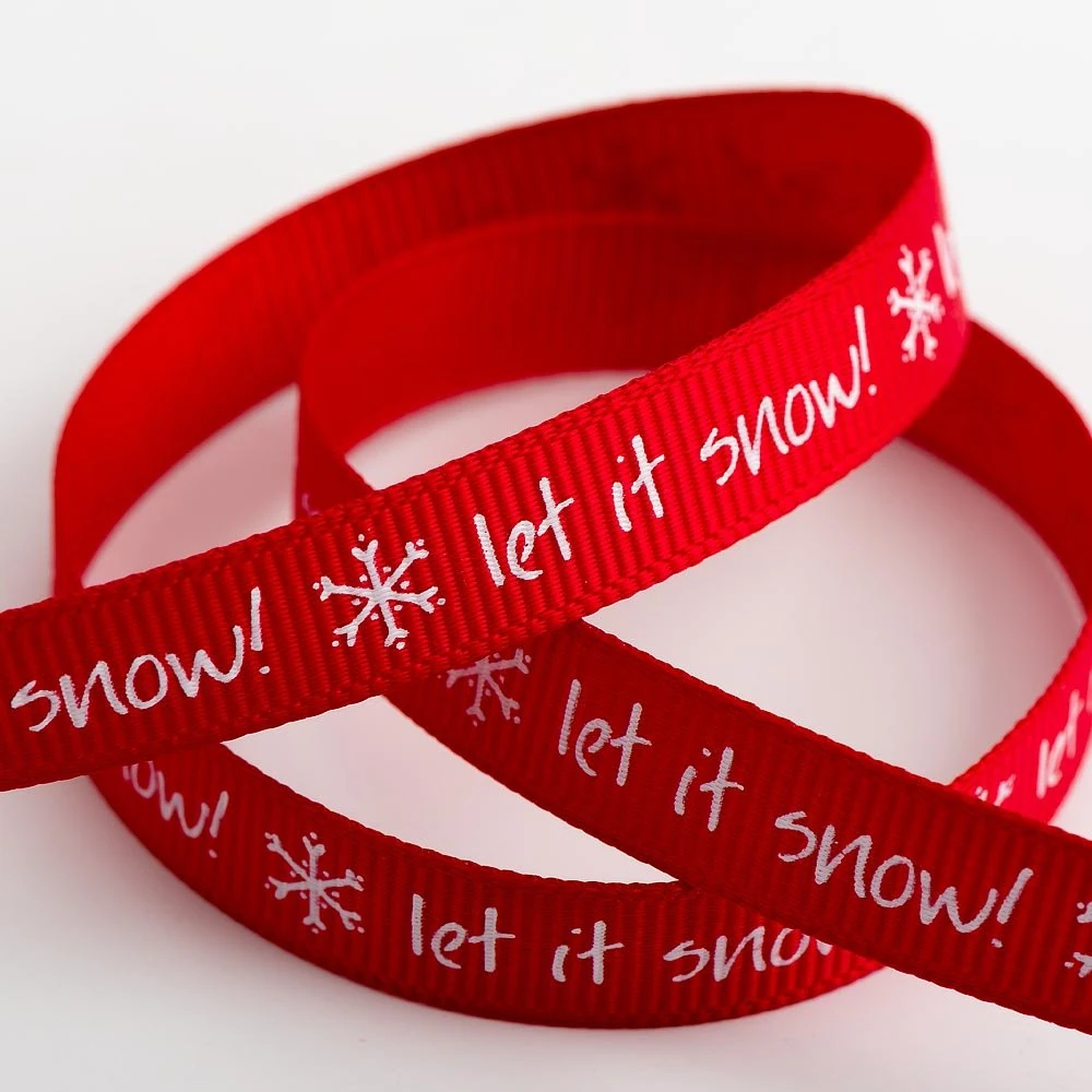 Italian Options - Christmas Grosgrain Ribbon - Red - Let It Snow + Snowflakes - 9mm x 5m