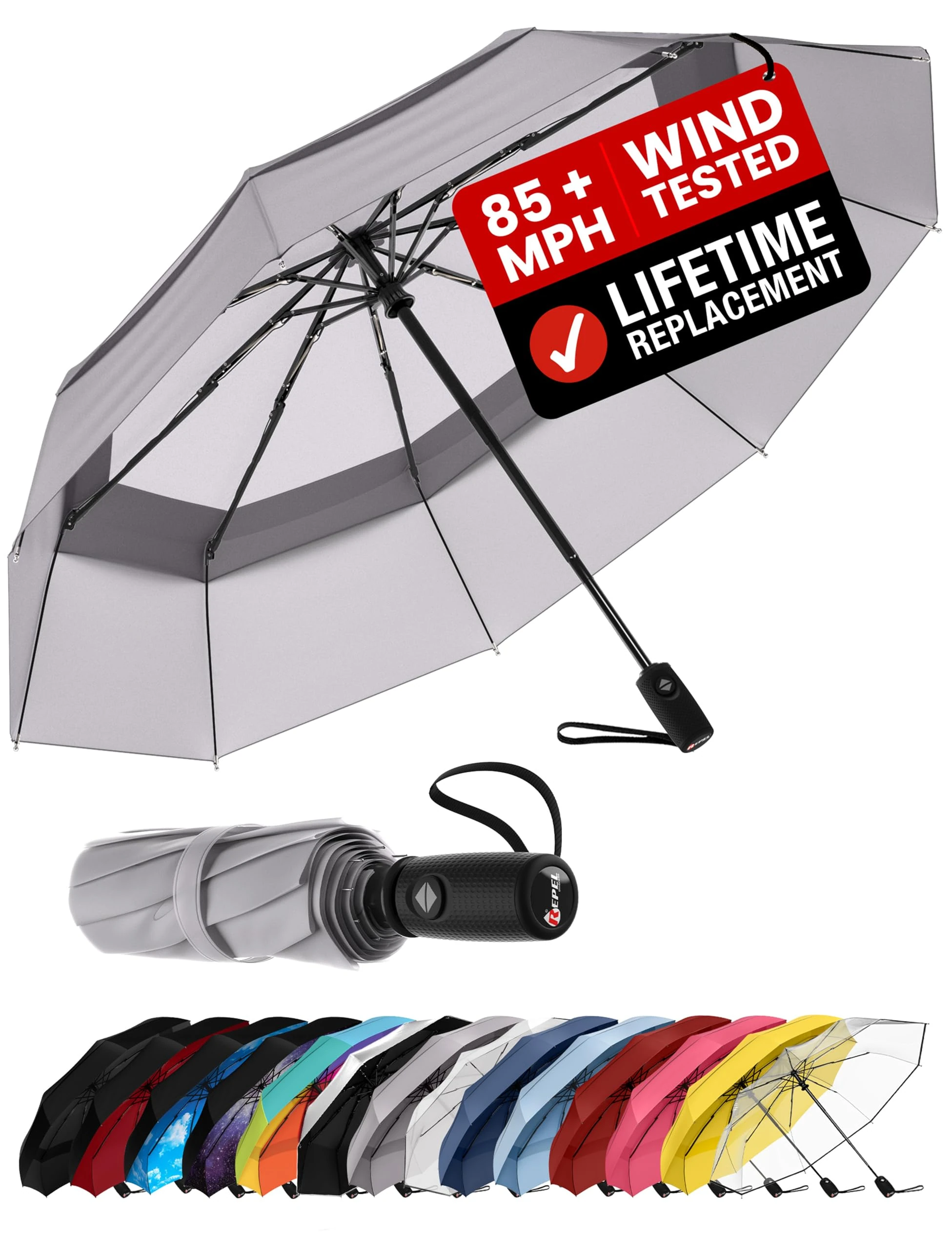 Repel Umbrella Windproof Travel Umbrellas for Rain - Easy Auto Open Close, Durable & Compact, Strong Fiberglass Frame, Waterproof Canopy - Backpack, Purse, Portable UV Umbrella