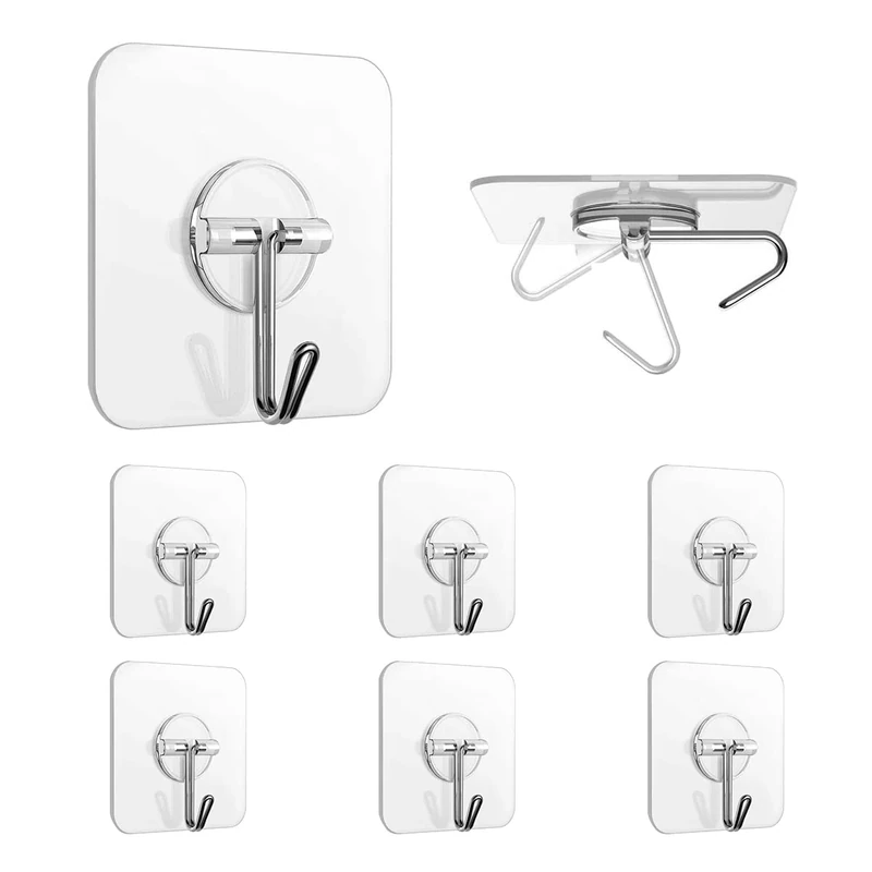 Newlemo Adhesive Hooks Removal Sticky Hooks, Wall Hooks Waterproof Self Adhesive Hooks Clear Heavy Duty Sticky Wall Hooks for Bathroom Bedroom Kitchen(6 Pcs 5kg Max) - Image 1