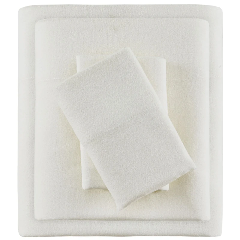 Sleep Philosophy True North Cozy Flannel Warm 100% Cotton Sheet - Novelty Print Animals Stars Cute Ultra Soft Cold Weather Bedding Set, Queen, Ivory Solid 4 Piece