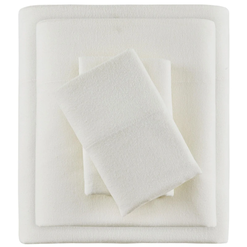 SLEEP PHILOSOPHY True North Cozy Flannel Warm 100% Cotton Sheet - Novelty Print Animals Stars Cute Ultra Soft Cold Weather Bedding Set, Cal King, Ivory Solid 4 Piece