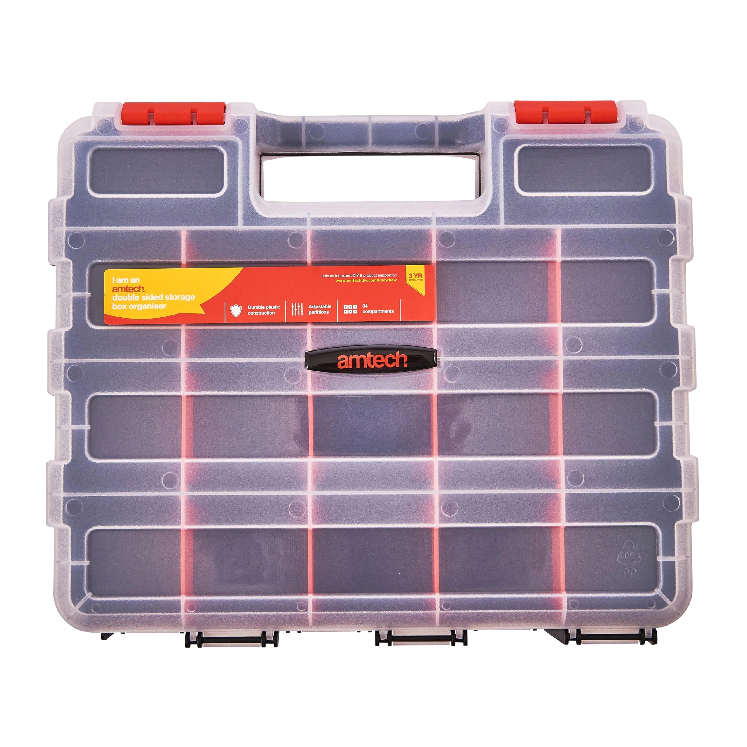 Amtech S6463 Double-Sided Storage Box Organiser, Screw Box, Assortment Box for Hardware, 34 Adjustable Compartments