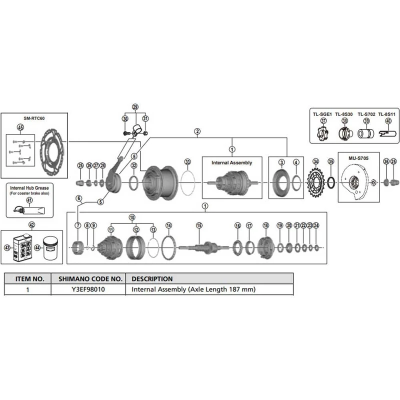 Shimano Unisex Adult Mecanismo Interno 187 mm Cycling Accessories, Multicoloured, One Size