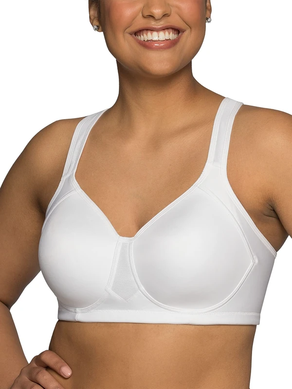 Vanity Fair Women's Medium Impact Sports Bras, Breathable, Moisture Wicking, Padded Cups Up to DDD, Opaque, Wireless-White, 38D