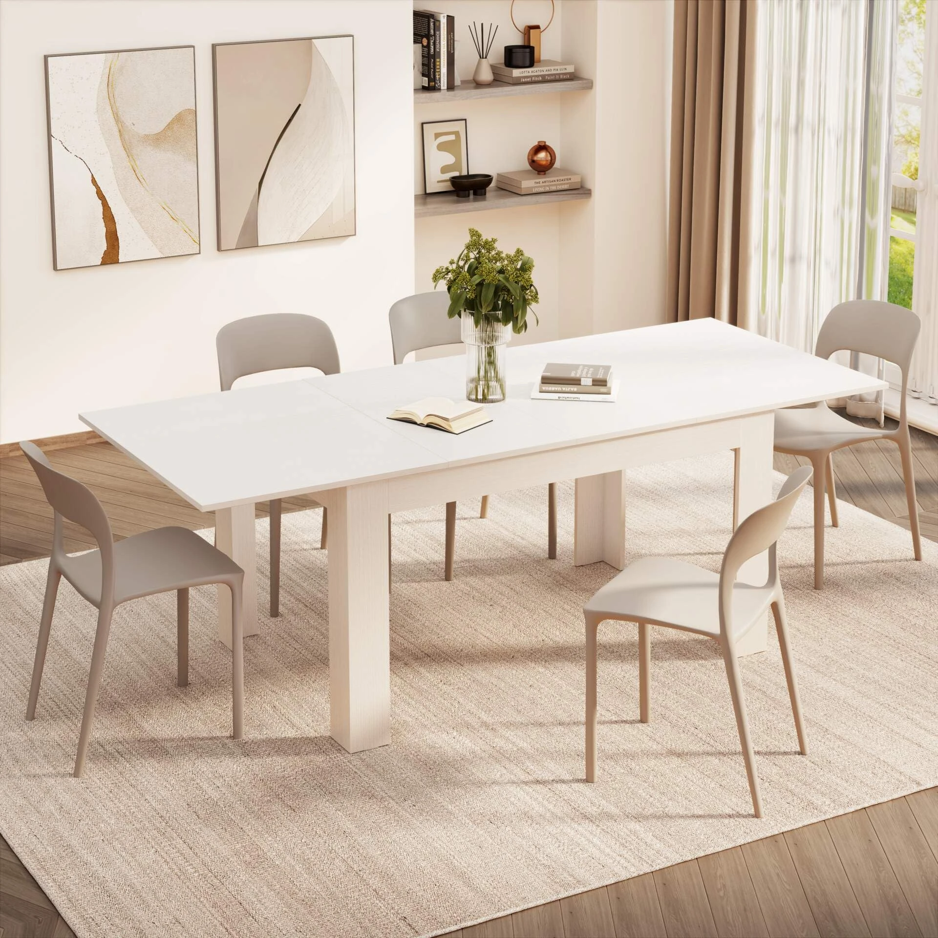 Mobili Fiver, Easy, Extendable dining table, 140(220) x90 cm, White, Made In Italy