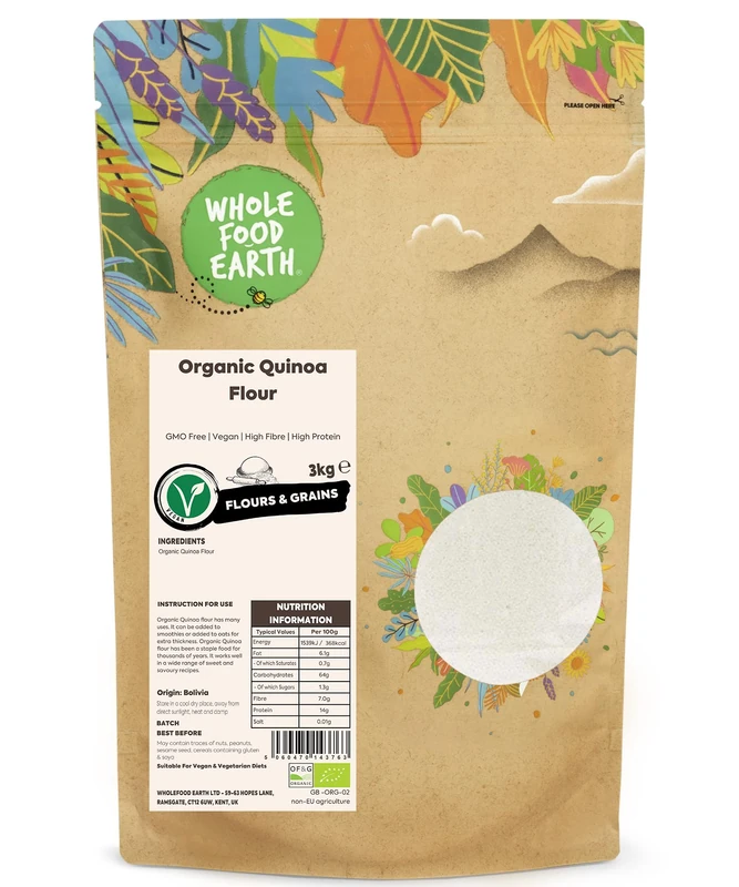Wholefood Earth Organic Quinoa Flour – 3kg | GMO Free | Vegan | High Fibre | High Protein | Certified Organic