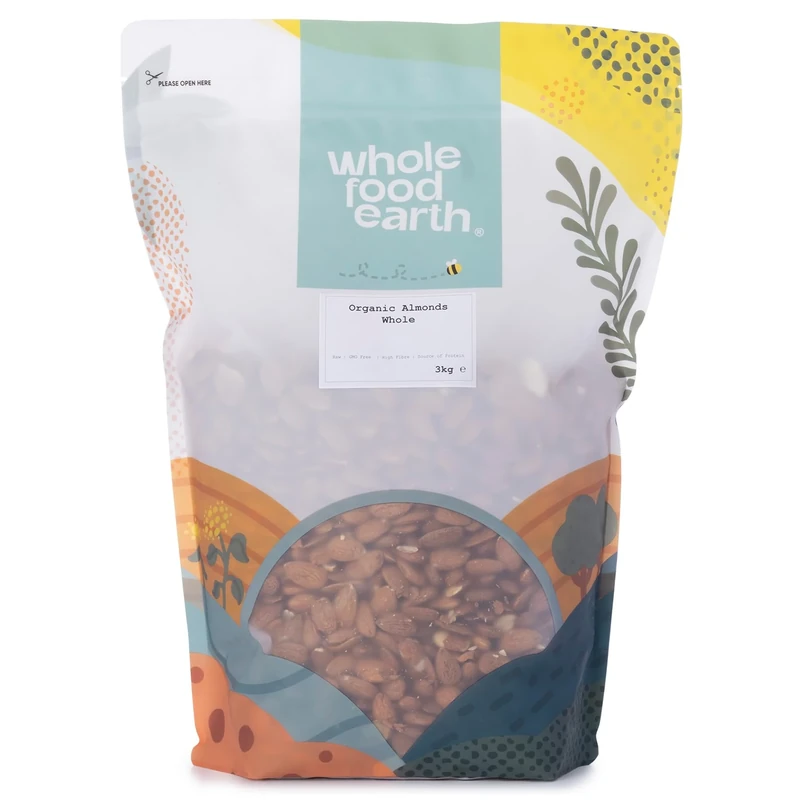 Wholefood Earth Organic Almonds Whole – 3 kg | Raw | GMO Free | Vegan | High Fibre | Source of Protein | Certified Organic