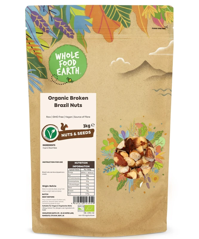 Wholefood Earth Organic Broken Brazil Nuts – 3 kg | Raw | GMO Free | Vegan | Source of Fibre | Certified Organic