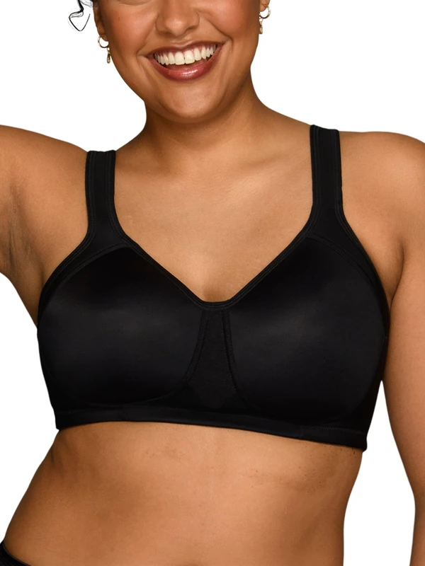 Vanity Fair Women's Medium Impact Sports Bras, Breathable, Moisture Wicking, Padded Cups Up to DDD, Opaque, Wireless-Black, 38D