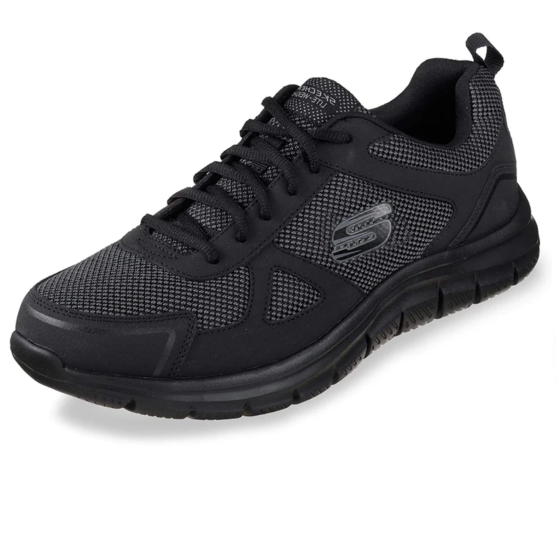 Skechers Men's Track Bucolo Sneaker, Black Leather/Mesh/Trim, 9 UK