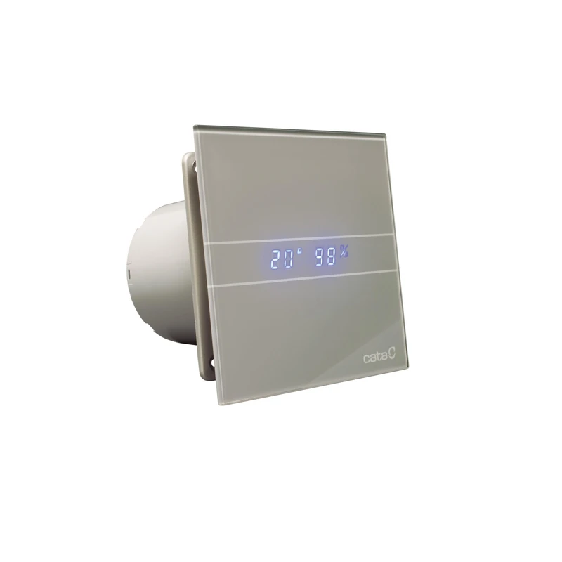 Cata Bathroom Glass Extractor Fan 100mm Silver-Grey Humidistat Temperature Display