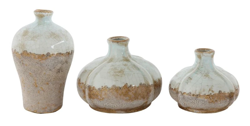 Creative Co-Op Brown & White Terracotta Vases with Distressed Finish (Set of 3 Sizes)