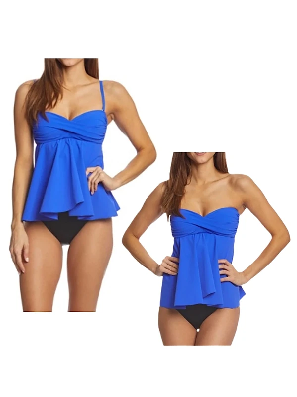 Profile by Gottex Women's Tutti Frutti Solid Bandeau Tankini Top - Blue -