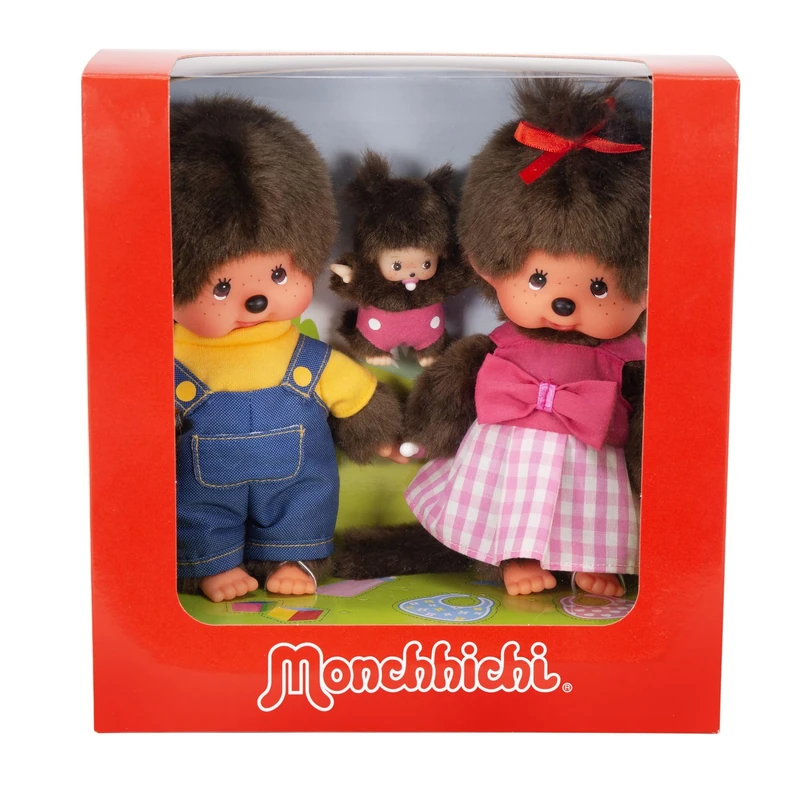 Sekiguchi 254870 Monchhichi Family Plush Toy Set Boy/Girl with Baby