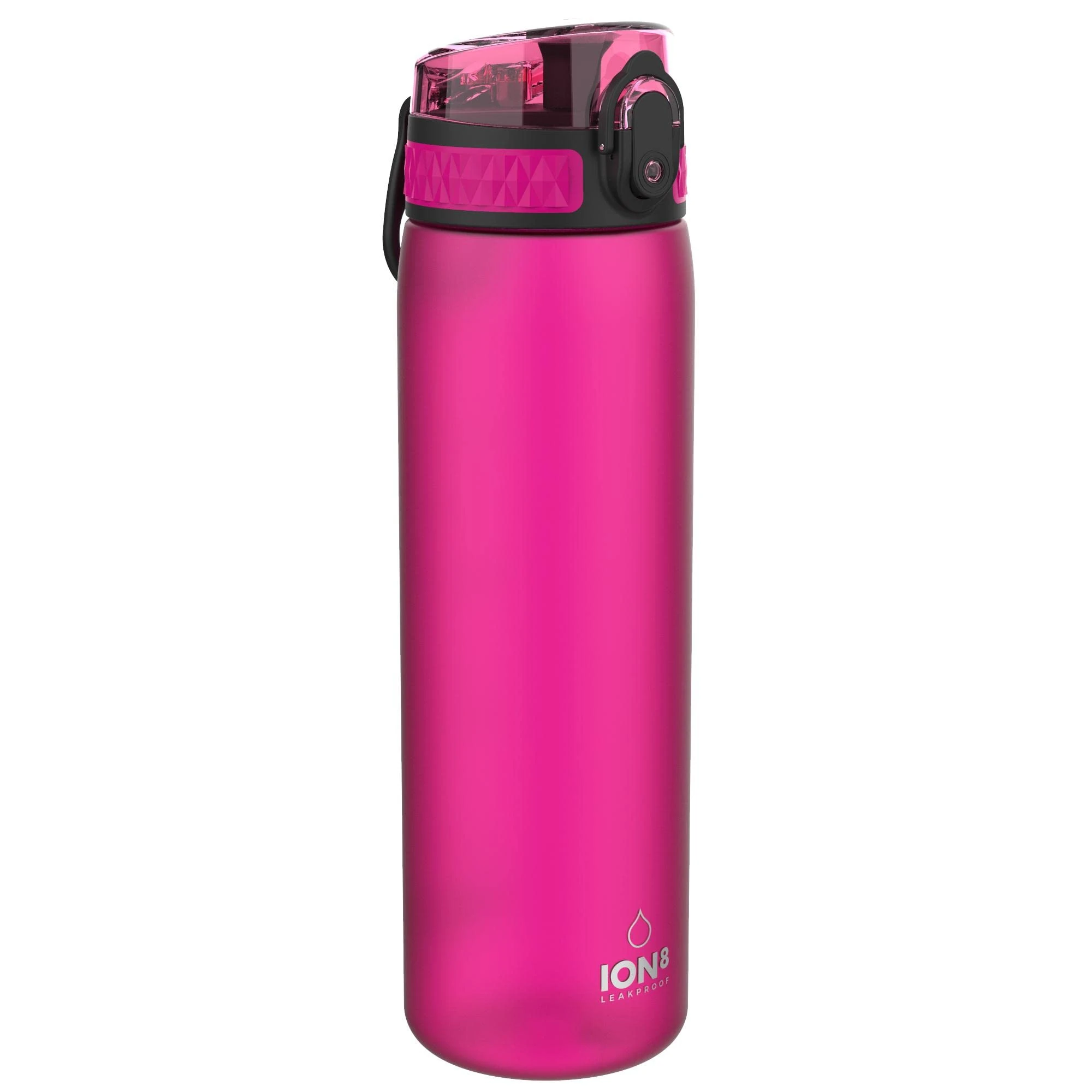 Ion8 Water Bottle, 500 ml/18 oz, Leak Proof, Easy to Open, Secure Lock, Dishwasher Safe, BPA Free, Hygienic Flip Cover, Carry Handle, Fits Cup Holders, Easy Clean, Carbon Neutral, Pink