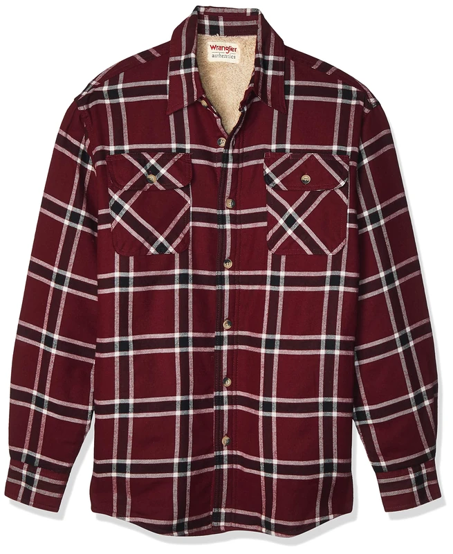 Wrangler Authentics Men's Long Sleeve Sherpa Lined Shirt Jacket Button, Tawny Port, XL