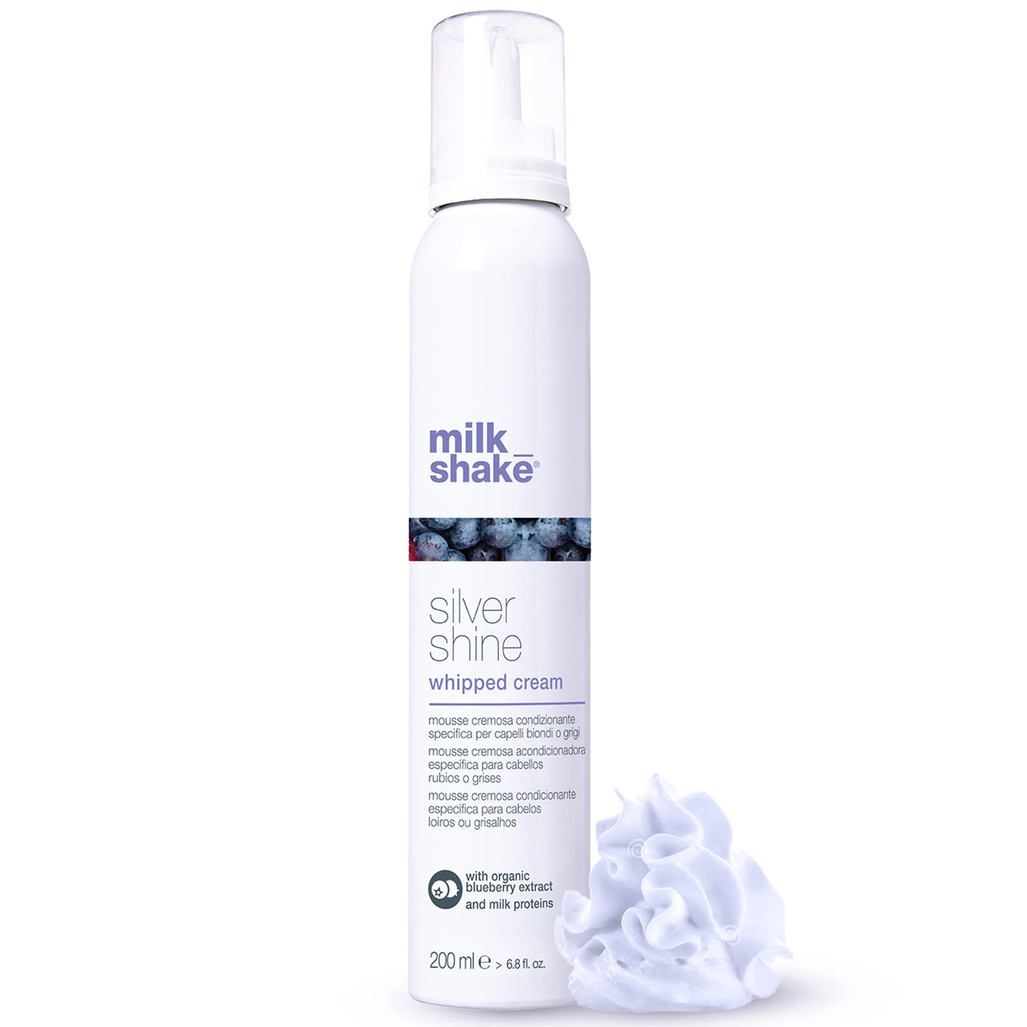 milk_shake | Silver Shine Whipped Cream 200 ml, Specific Anti-Yellow Leave-In Conditioning Foam for Blond or Grey Hair, with Violet Pigment, Made in Italy