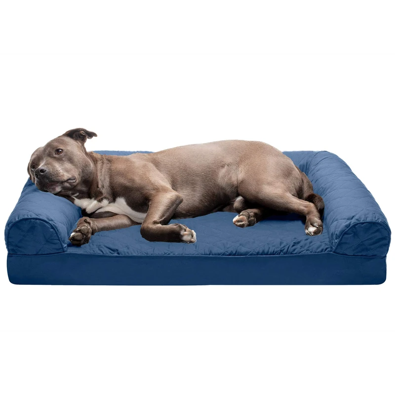 Furhaven Large Orthopedic Dog Bed Quilted Sofa-Style w/Removable Washable Cover - Navy, Large