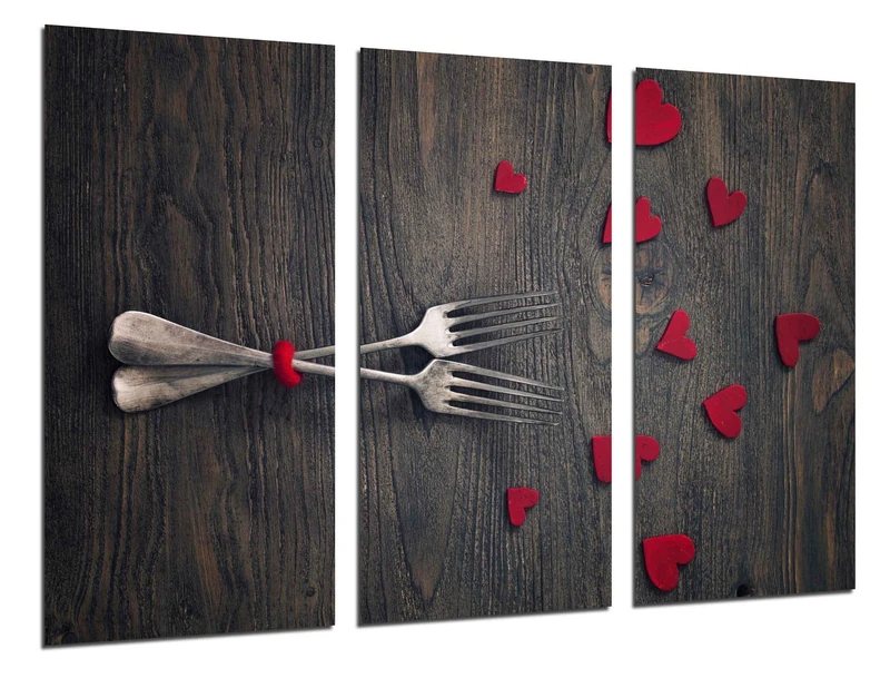 Multi Wood Printings Art Print Box Framed Picture Wall Hanging - Picture Love Vintage, Forks, Hearts Rojos, (Total Size: 38,2" x 24,4"), Framed and Ready to Hang - ref. 26488
