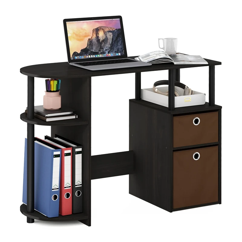 Furinno JAYA Simplistic Computer Study Desk with Bin Drawers, Espresso