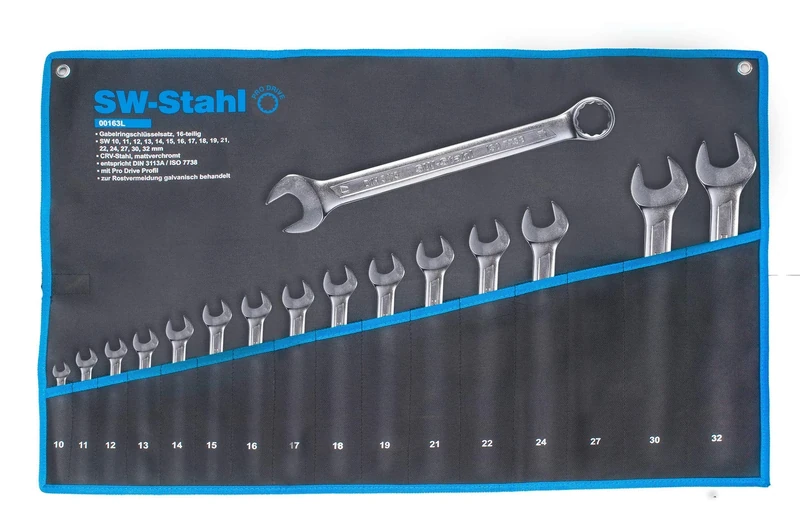 SW-Stahl 00163L Combination Spanner Set 10-32 mm, 16 Pieces, Combination Spanner Set, Ring Spanner, Double Wrench, Combination Spanner, Combination Spanner Set, Ring Spanner