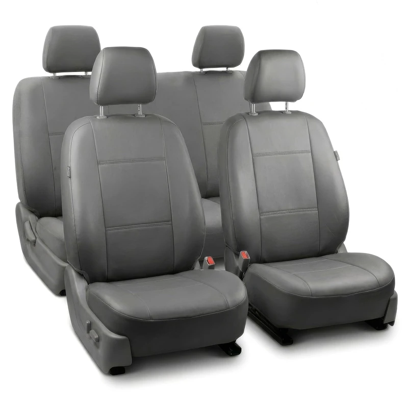 FH GROUP FH-PU001114 Classic Synthetic Leather Solid Gray Car Seat Covers With FH GROUP FH1002 Non-slip Dash Grip Pad - Fit Most Car, Truck, Suv, or Van