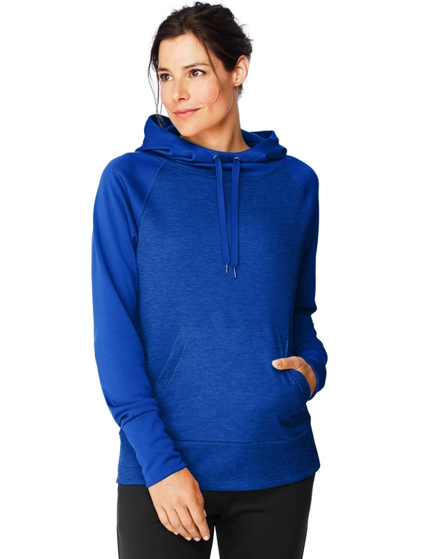 Hanes Women's Sport Performance Fleece Pullover Hoodie, Awesome Blue Solid/Awesome Blue Heather, M
