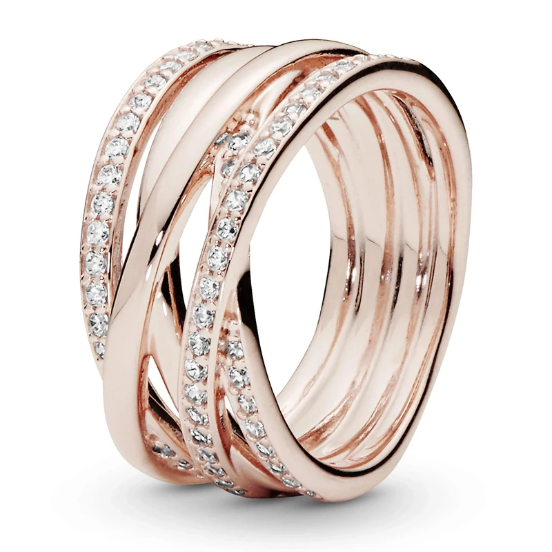 Pandora Timeless 14k Rose gold-plated Sparkling & Polished Lines ring with clear cubic zirconia, 54