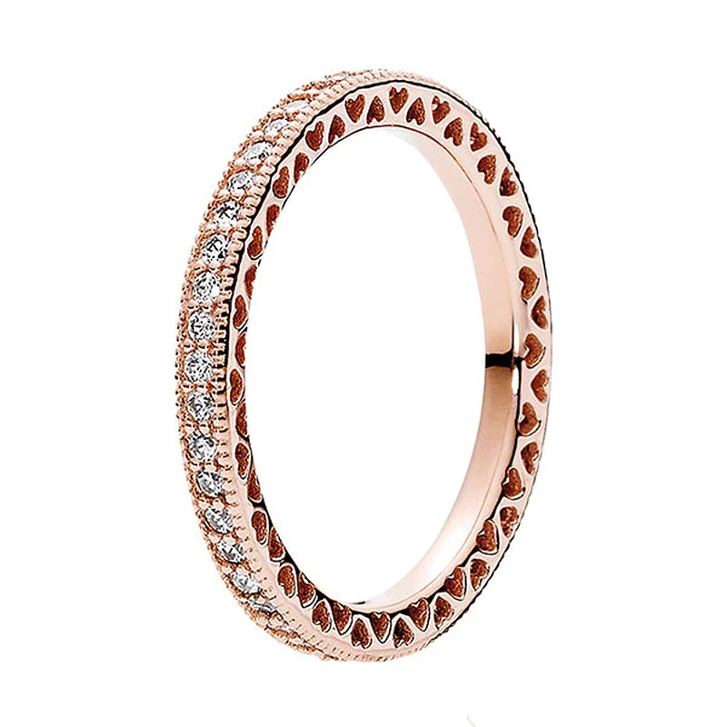 Pandora Signature Sparkle & Hearts 14k Rose gold-plated ring with clear cubic zirconia, 48