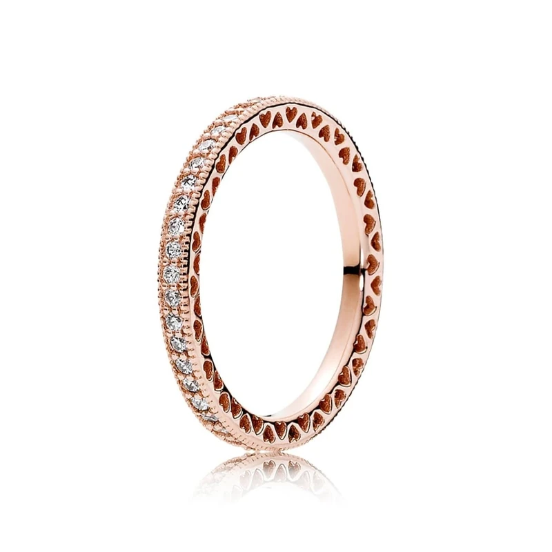 Pandora Signature Sparkle & Hearts 14k Rose gold-plated ring with clear cubic zirconia, 52
