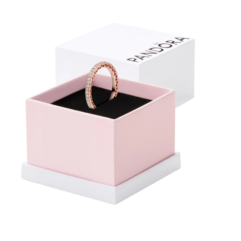 Pandora Signature Sparkle & Hearts 14k Rose gold-plated ring with clear cubic zirconia, 56