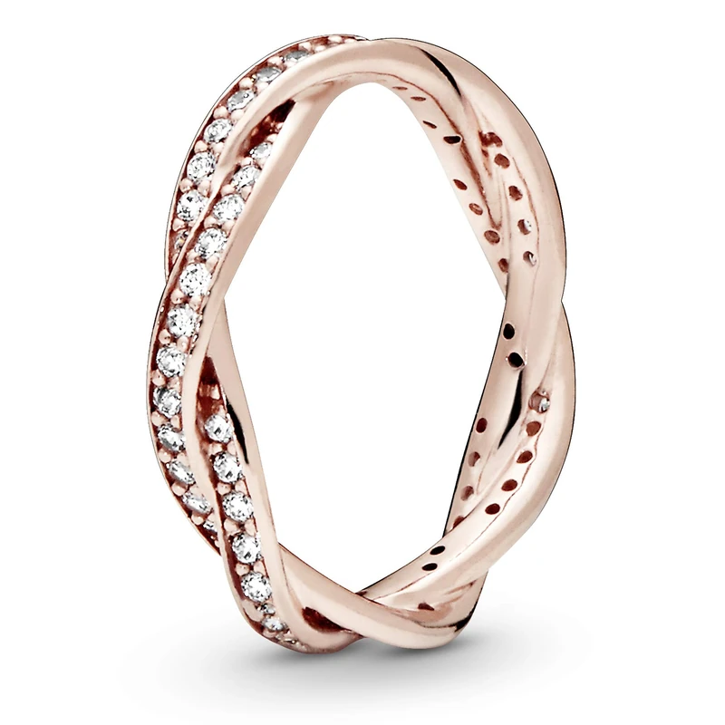 Pandora Timeless Braided 14k rose gold-plated ring with clear cubic zirconia, 56