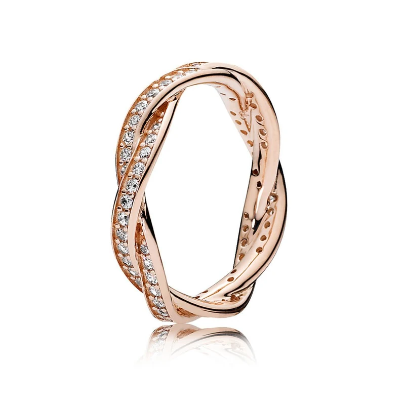 Pandora Timeless Braided 14k rose gold-plated ring with clear cubic zirconia, 58
